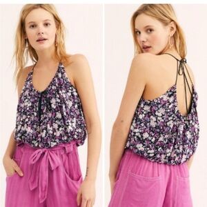 Free People Daisy Babe Tank Top Women’s XS Black Purple Floral New With Tags